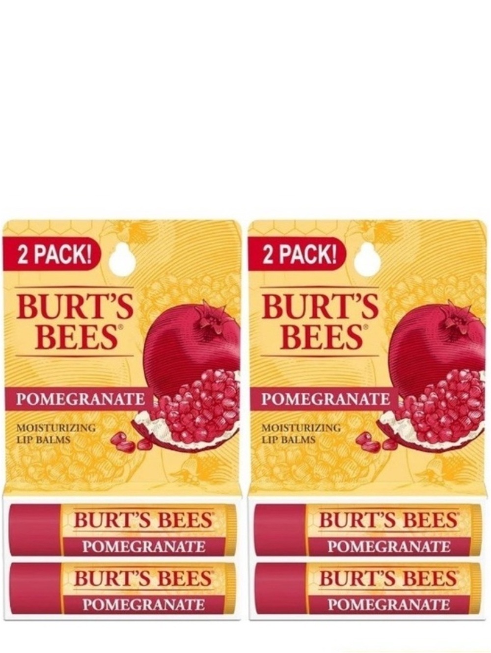 2 x 2-Pack Burt’s Bees Pomegranate Moisturizing Lip Balm NEW